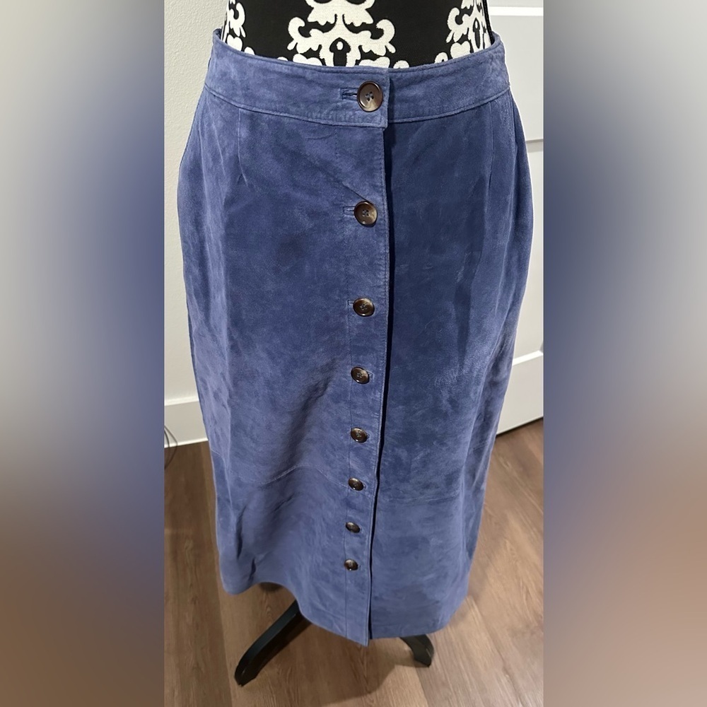 Monterey Bay Vintage Blue A-Line Leather Skirt - Picture 1 of 16